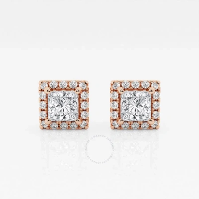 Brilliant Diamond 14kt Rose Gold 1 7/8 Cttw Princess-cut Lab Grown Diamond Halo Stud Earrings For Wo In Pink