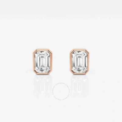 Brilliant Diamond 14kt Rose Gold 1 Cttw Emerald-cut Lab Grown Diamond Bezel Set Solitaire Stud Earri In Metallic