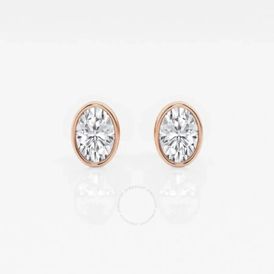 Brilliant Diamond 14kt Rose Gold 1 Cttw Oval-cut Lab Grown Diamond Bezel Set Solitaire Stud Earrings In Pink