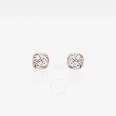Brilliant Diamond 14kt Rose Gold 1/2 Cttw Cushion-cut Lab Grown Diamond Bezel Set Solitaire Stud Ear In Pink