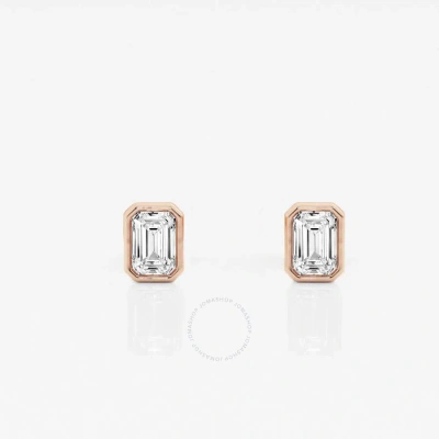 Brilliant Diamond 14kt Rose Gold 1/2 Cttw Emerald-cut Lab Grown Diamond Bezel Set Solitaire Stud Ear In Metallic