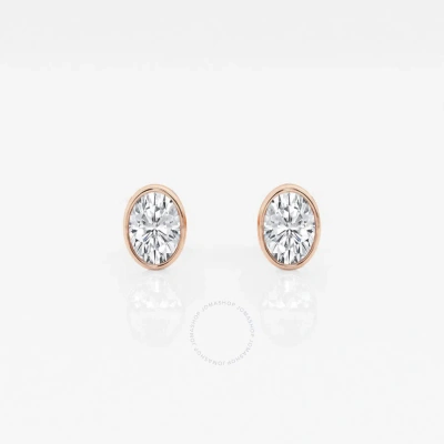 Brilliant Diamond 14kt Rose Gold 1/2 Cttw Oval-cut Lab Grown Diamond Bezel Set Solitaire Stud Earrin In Pink