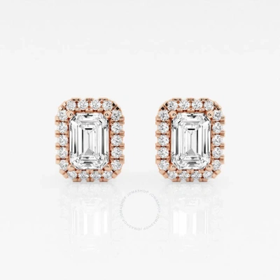 Brilliant Diamond 14kt Rose Gold 2 1/3 Cttw Emerald-cut Lab Grown Diamond Halo Stud Earrings For Wom In Pink