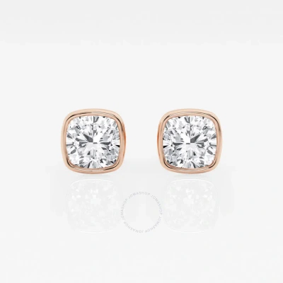 Brilliant Diamond 14kt Rose Gold 2 Cttw Cushion-cut Lab Grown Diamond Bezel Set Solitaire Stud Earri In Pink