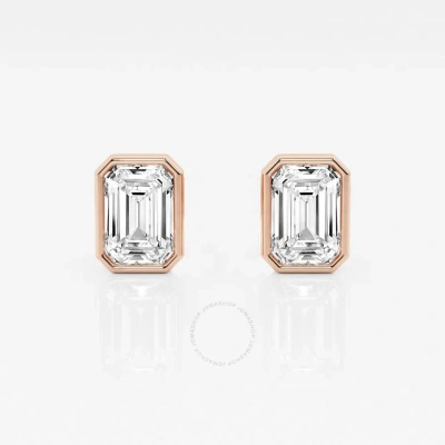 Brilliant Diamond 14kt Rose Gold 2 Cttw Emerald-cut Lab Grown Diamond Bezel Set Solitaire Stud Earri In Pink