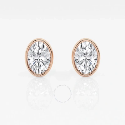 Brilliant Diamond 14kt Rose Gold 2 Cttw Oval-cut Lab Grown Diamond Bezel Set Solitaire Stud Earrings In Pink