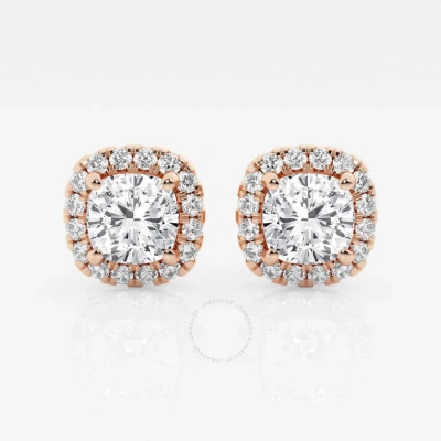 Brilliant Diamond 14kt Rose Gold 3 1/2 Cttw Cushion-cut Lab Grown Diamond Halo Stud Earrings For Wom In Pink