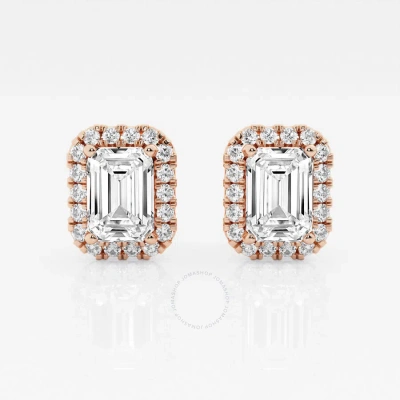 Brilliant Diamond 14kt Rose Gold 3 1/2 Cttw Emerald-cut Lab Grown Diamond Halo Stud Earrings For Wom In Pink
