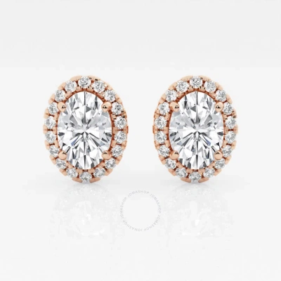 Brilliant Diamond 14kt Rose Gold 3 1/2 Cttw Oval-cut Lab Grown Diamond Halo Stud Earrings For Women In Pink