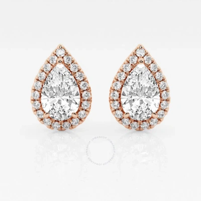 Brilliant Diamond 14kt Rose Gold 3 1/2 Cttw Pear-cut Lab Grown Diamond Halo Stud Earrings For Women In Pink