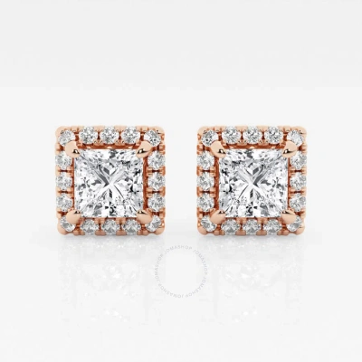 Brilliant Diamond 14kt Rose Gold 3 1/2 Cttw Princess-cut Lab Grown Diamond Halo Stud Earrings For Wo