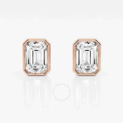 Brilliant Diamond 14kt Rose Gold 3 Cttw Emerald-cut Lab Grown Diamond Bezel Set Solitaire Stud Earri In Pink