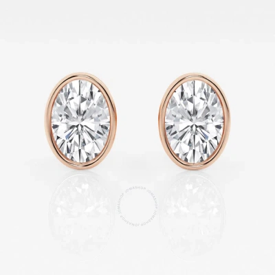 Brilliant Diamond 14kt Rose Gold 3 Cttw Oval-cut Lab Grown Diamond Bezel Set Solitaire Stud Earrings In Pink