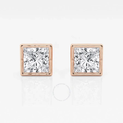 Brilliant Diamond 14kt Rose Gold 3 Cttw Princess-cut Lab Grown Diamond Bezel Set Solitaire Stud Earr In Pink