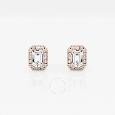 Brilliant Diamond 14kt Rose Gold 5/8 Cttw Emerald-cut Lab Grown Diamond Halo Stud Earrings For Women In Pink