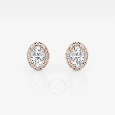 Brilliant Diamond 14kt Rose Gold 5/8 Cttw Oval-cut Lab Grown Diamond Halo Stud Earrings For Women In Pink