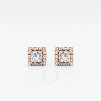 Brilliant Diamond 14kt Rose Gold 5/8 Cttw Princess-cut Lab Grown Diamond Halo Stud Earrings For Wome