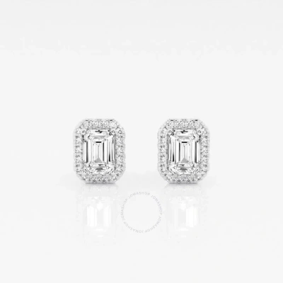 Brilliant Diamond 14kt White Gold 1 1/10 Cttw Emerald-cut Lab Grown Diamond Halo Stud Earrings For W