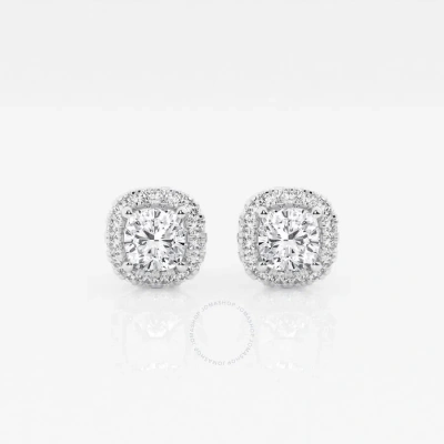 Brilliant Diamond 14kt White Gold 1 1/5 Cttw Cushion-cut Lab Grown Diamond Halo Stud Earrings For Wo