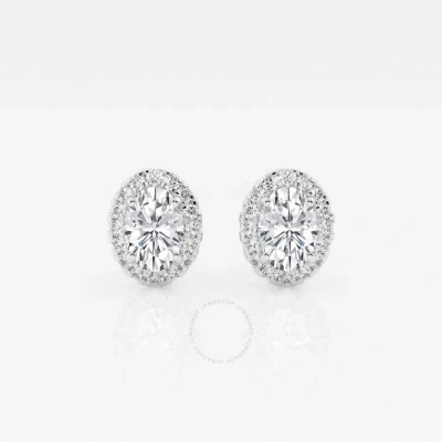 Brilliant Diamond 14kt White Gold 1 1/5 Cttw Oval-cut Lab Grown Diamond Halo Stud Earrings For Women