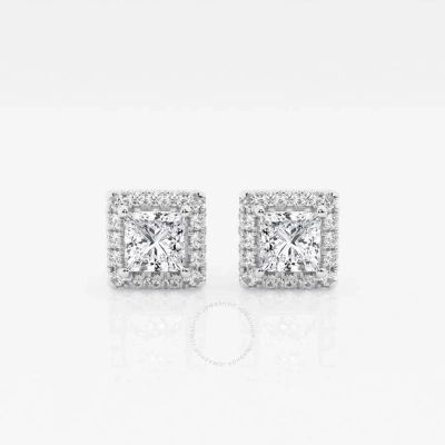 Brilliant Diamond 14kt White Gold 1 1/5 Cttw Princess-cut Lab Grown Diamond Halo Stud Earrings For W