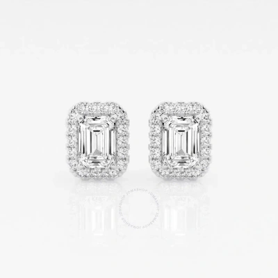 Brilliant Diamond 14kt White Gold 1 3/4 Cttw Emerald-cut Lab Grown Diamond Halo Stud Earrings For Wo In Metallic