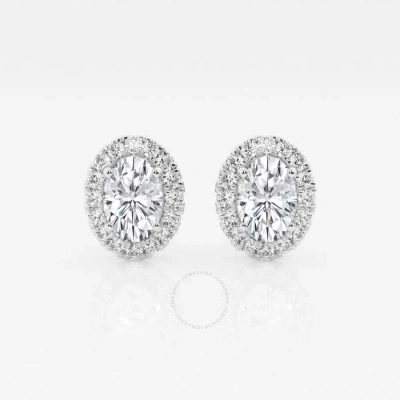 Brilliant Diamond 14kt White Gold 1 7/8 Cttw Oval-cut Lab Grown Diamond Halo Stud Earrings For Women