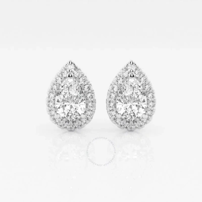 Brilliant Diamond 14kt White Gold 1 7/8 Cttw Pear-cut Lab Grown Diamond Halo Stud Earrings For Women