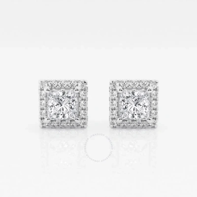Brilliant Diamond 14kt White Gold 1 7/8 Cttw Princess-cut Lab Grown Diamond Halo Stud Earrings For W