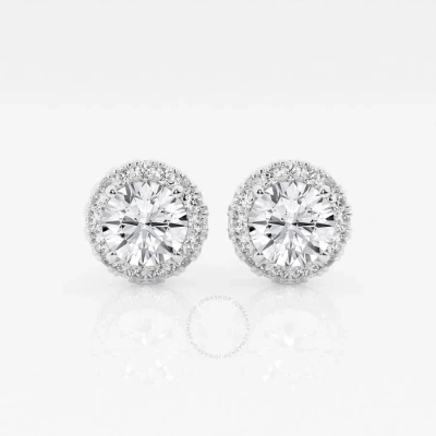Brilliant Diamond 14kt White Gold 1 7/8 Cttw Round-cut Lab Grown Diamond Halo Stud Earrings For Wome In Metallic