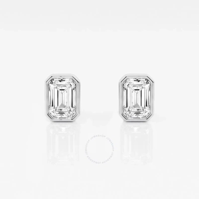 Brilliant Diamond 14kt White Gold 1 Cttw Emerald-cut Lab Grown Diamond Bezel Set Solitaire Stud Earr