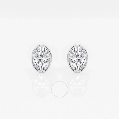 Brilliant Diamond 14kt White Gold 1 Cttw Oval-cut Lab Grown Diamond Bezel Set Solitaire Stud Earring