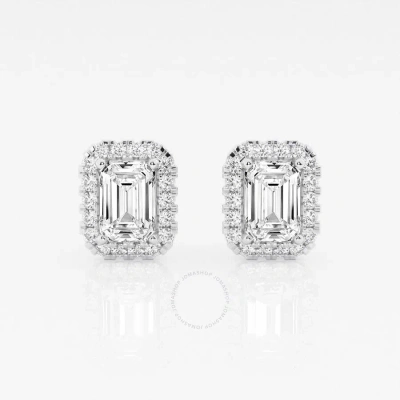 Brilliant Diamond 14kt White Gold 2 1/3 Cttw Emerald-cut Lab Grown Diamond Halo Stud Earrings For Wo