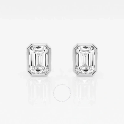Brilliant Diamond 14kt White Gold 2 Cttw Emerald-cut Lab Grown Diamond Bezel Set Solitaire Stud Earr In Metallic