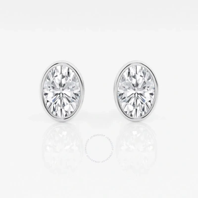 Brilliant Diamond 14kt White Gold 2 Cttw Oval-cut Lab Grown Diamond Bezel Set Solitaire Stud Earring