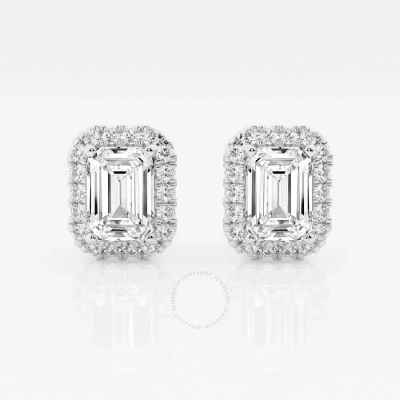 Brilliant Diamond 14kt White Gold 3 1/2 Cttw Emerald-cut Lab Grown Diamond Halo Stud Earrings For Wo