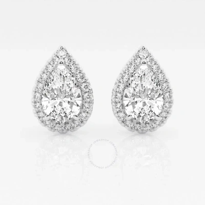 Brilliant Diamond 14kt White Gold 3 1/2 Cttw Pear-cut Lab Grown Diamond Halo Stud Earrings For Women