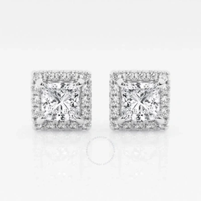 Brilliant Diamond 14kt White Gold 3 1/2 Cttw Princess-cut Lab Grown Diamond Halo Stud Earrings For W In Metallic