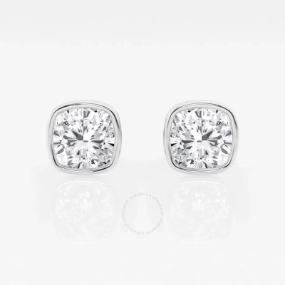 Brilliant Diamond 14kt White Gold 3 Cttw Cushion-cut Lab Grown Diamond Bezel Set Solitaire Stud Earr