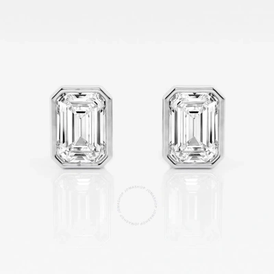Brilliant Diamond 14kt White Gold 3 Cttw Emerald-cut Lab Grown Diamond Bezel Set Solitaire Stud Earr