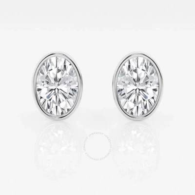 Brilliant Diamond 14kt White Gold 3 Cttw Oval-cut Lab Grown Diamond Bezel Set Solitaire Stud Earring In Metallic