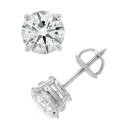 Brilliant Diamond 14kt White Gold 3.00 Carat Round Cut Lab Grown Diamond Stud Earrings For Women