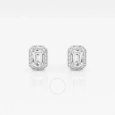 Brilliant Diamond 14kt White Gold 5/8 Cttw Emerald-cut Lab Grown Diamond Halo Stud Earrings For Wome