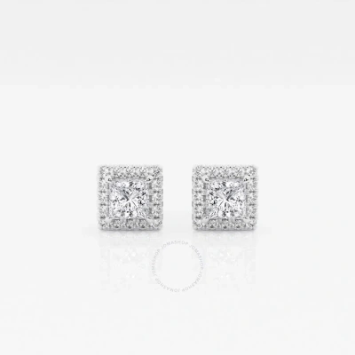 Brilliant Diamond 14kt White Gold 5/8 Cttw Princess-cut Lab Grown Diamond Halo Stud Earrings For Wom