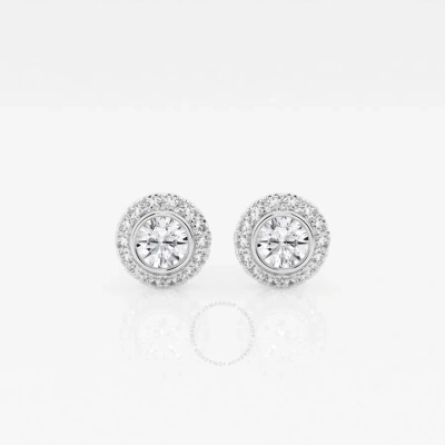 Brilliant Diamond 14kt White Gold 5/8 Cttw Round-cut Lab Grown Diamond Bezel Set Halo Stud Earrings In Metallic