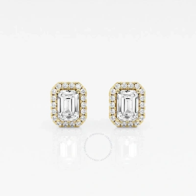 Brilliant Diamond 14kt Yellow Gold 1 1/10 Cttw Emerald-cut Lab Grown Diamond Halo Stud Earrings For