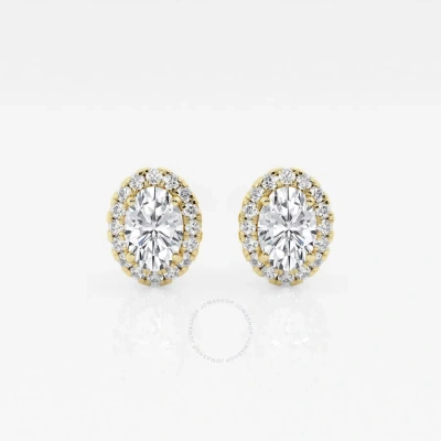 Brilliant Diamond 14kt Yellow Gold 1 1/5 Cttw Oval-cut Lab Grown Diamond Halo Stud Earrings For Wome
