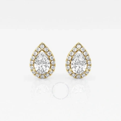 Brilliant Diamond 14kt Yellow Gold 1 1/5 Cttw Pear-cut Lab Grown Diamond Halo Stud Earrings For Wome