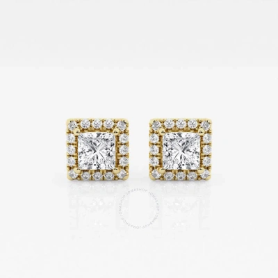 Brilliant Diamond 14kt Yellow Gold 1 1/5 Cttw Princess-cut Lab Grown Diamond Halo Stud Earrings For