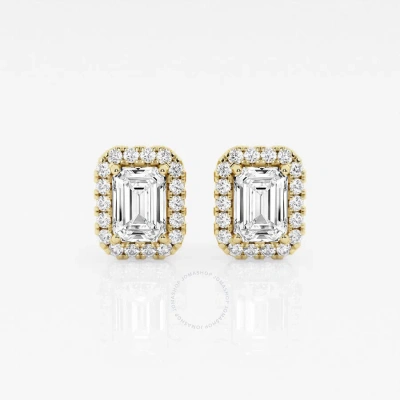 Brilliant Diamond 14kt Yellow Gold 1 3/4 Cttw Emerald-cut Lab Grown Diamond Halo Stud Earrings For W